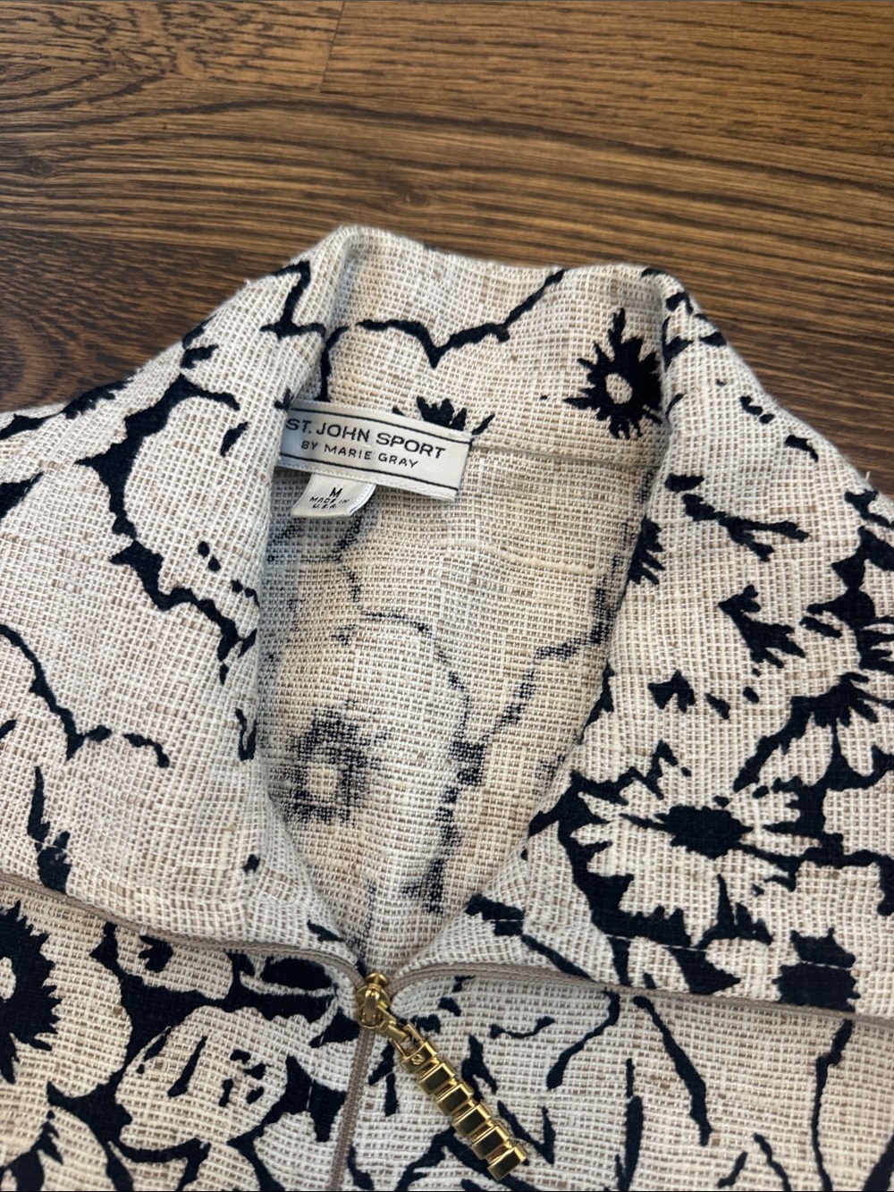 St. John Sport by Marie Gray Cream and Black Floral-Print Jacket